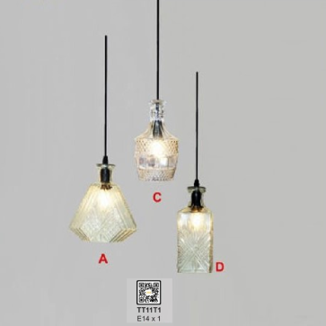 TT11T1: Đèn thả đơn chao thủy tinh ( Mẫu D) - KT: 100mm x H230mm