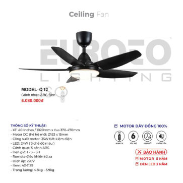 MODEL - Q.12: Quạt trần đèn 5 cánh nhựa ABS