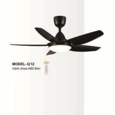 MODEL - Q12: Quạt trần đèn LED 5 cánh nhựa ABS màu Đen