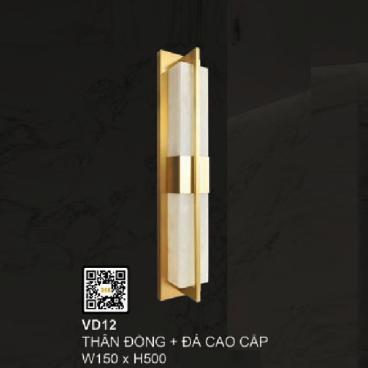 35 - VD12: Đèn gắn tường đồng chao đá - KT:  W150mm x H500mm - Đèn LED 12W ánh sáng vàng 3000K