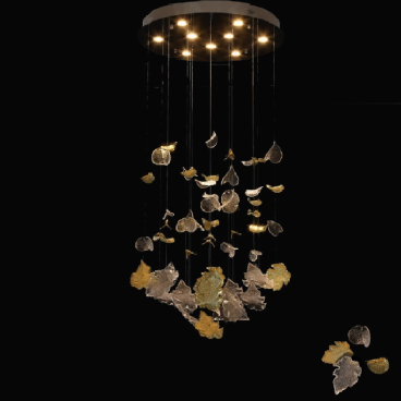 3 - THD9912: Đèn thả thông tầng lá phale - KT: Ø700mm x H2500mm - Bóng đèn LED GU10 x 9 bóng