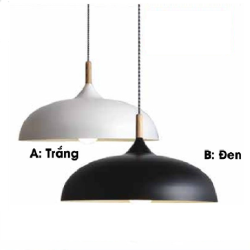 THCN 12 - 22: Đèn thả đơn màu Đen/Trắng - KT: Ø350mm x H900mm - Đèn chân E27 x 1 bóng