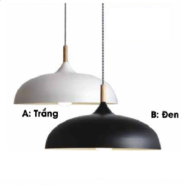 THCN 12 - 22: Đèn thả đơn màu Đen/Trắng - KT: Ø350mm x H900mm - Đèn chân E27 x 1 bóng