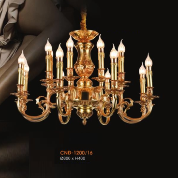 VE - CĐ - 1200/16: Đèn chùm đồng 16 tay - KT: Ø800mm x H460mm - Bóng đèn E14 x 16 bóng