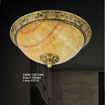 CODE: 1201/300: Đèn áp trần đồng chao đá - KT: Ø300mm - Bóng đèn E27 x 2 bóng