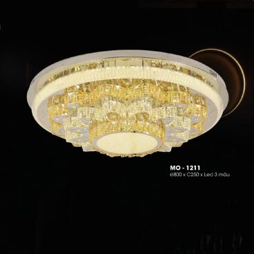 MO - 1211: Đèn áp trần LED thủy tinh Phale - KT: Ø800mm x H250mm - Đèn LED đổi 3 màu - Remote