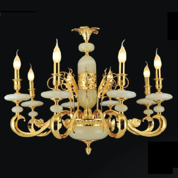 VER - CNĐ - 1225/8: Đèn chùm đồng 8 tay, chao đá - KT: Ø800mm x H620mm - Bóng đèn chân E14x 8 bóng