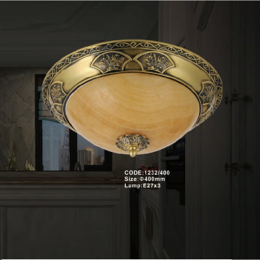 CODE: 1232/400: Đèn áp trần đồng chao đá - KT: Ø400mm - Bóng đèn E27 x 3 bóng