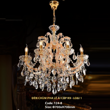 CODE: 124/8: Đèn chùm Phale nến 8 tay - KT: Ø700mm x H700mm - Bóng đèn E14 x 8 bóng