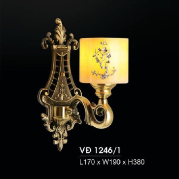 HF - VĐ 1246/1: Đèn vách đồng, chao đá - KT: L170mm x W190mm x H380mm - Đèn chân E27 x 1 bóng
