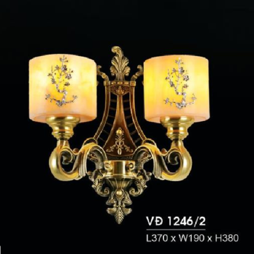 HF - VĐ 1246/2: Đèn vách đồng đôi , chao đá - KT: L370mm x W190mm x H380mm - Đèn chân E27 x 2 bóng