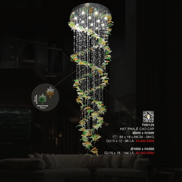 3 -THD125: Đèn thả thông tầng LED Phale - KT: Ø800mm x H3500mm - Bóng đèn LED GU 10 x 12 bóng