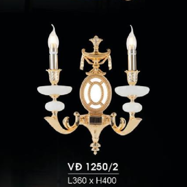 HF - VĐ 1250/2: Đèn vách đồng đôi, chén đá - KT: L360mm x H400mm - Đèn chân E14 x 2 bóng