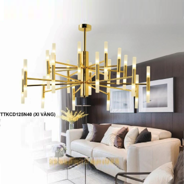 35 - TTKCD125N40 ( XI VÀNG): Đèn chùm thân xi vàng 40 bóng LED  -KT: Ø1000mm x H550mm  - Bóng đèn LED G4 x 40 bóng