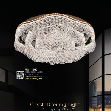 MO - 1260: Đèn áp trần Phale K9 loại 1 - KT: Ø800mm x H215mm - Đèn LED đổi 3 màu