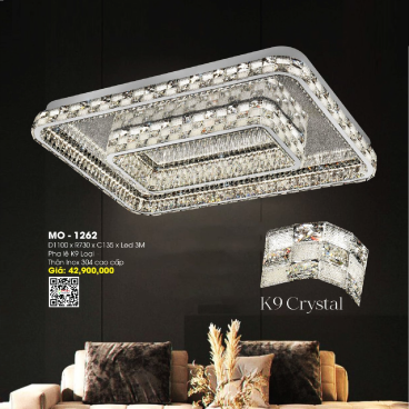 MO - 1262: Đèn áp trần chữ nhật Phale K9 loại 1 - KT: L1100mm x W730mm x H135mm - Đèn LED đổi 3 màu