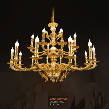 VER - CĐ - 1269/20: Đèn chùm đồng đá 20 tay - KT: Ø1050mm x H850mm - Bóng đèn chân E14 x 20 bóng