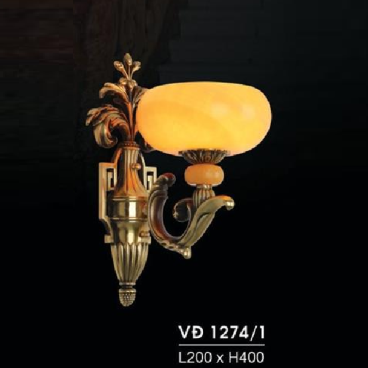 HF - VĐ 1274/1: Đèn vách đồng, chao đá - KT: L200mm x  H400mm - Đèn chân E27 x 1 bóng