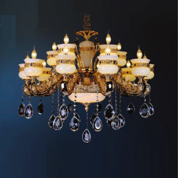 E - C-129/15: Đèn chùm 15 tay chao đá bạch ngọc - KT: Ø1000mm x H750mm - Bóng đèn E14 x 15 bóng + Đèn LED