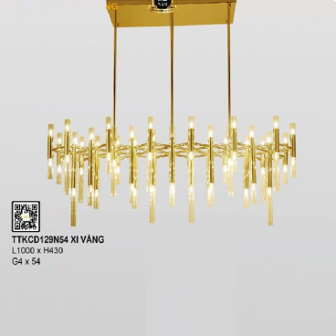 35 - TTKCD129N54 Xi Vàng: Đèn thả ngang LED 54 bóng, chao ống thủy tinh - KT: L1000mm x H430mm - Đèn LED G4 x 54 bóng