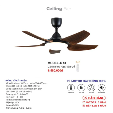 MODEL - Q.13: Quạt trần đèn 5 cánh nhựa ABS