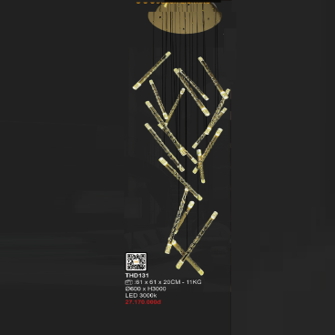 THD131: Đèn thả LED   - KT: Ø600mm  x H3000mm - Đèn LED ánh sáng vàng 3000K