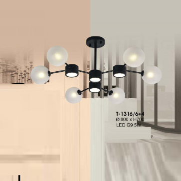 T-1316/6+4: Đèn chùm thả LED  10 bóng - KT: Ø800mm x H700mm - Bóng đèn LED G9 5W