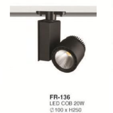 FR-136: Đèn rọi ray LED COB 20W - KT: Ø100mm x H250mm - 1 chế độ ánh sáng (trắng/vàng)