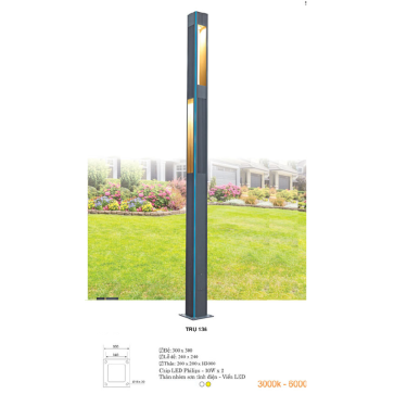 TRỤ 136: Đèn trụ sân vườn chất liệu hợp kim - Đèn LED  -  Ánh sáng trắng/vàng