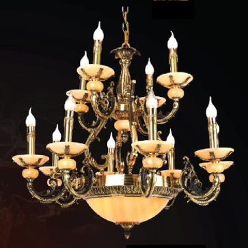 VER - CĐ 1380/12: Chùm đồng 12 tay, chao đá - KT: Ø1100mm x H720mm - Bóng đèn chân E14 x 15 bóng