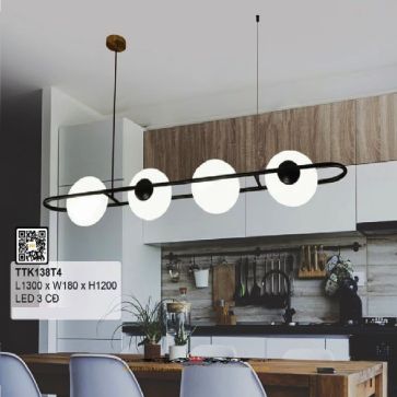 35 - TTK138T4: Đèn thả 4 bóng ngang LED - KT: L1300mm x W180mm x H1200mm - Đèn LED đổi 3 màu