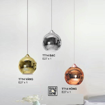 TT14: Đèn thả đơn ( màu Vàng/Bạc/Hồng) - KT: 200mm - Đèn E27 x 1 bóng