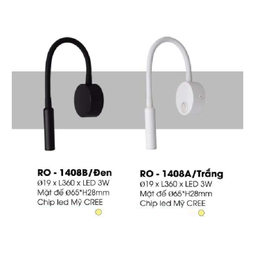 RO - 1408B/Đen: Đèn rọi - KT: Ø19mm x L360mm - Đèn LED 3W ánh sáng vàng