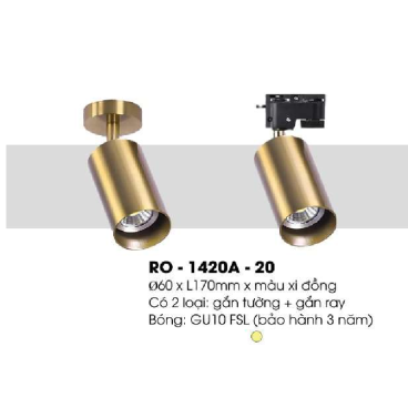 RO - 1402A - 20: Đèn rọi - KT: Ø60mm x L170mm - Đèn LED GU10FSL ánh sáng vàng