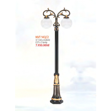 NVT 143/2: Đèn trụ sân vườn hợp kim 2 tay, chao bi thủy tinh