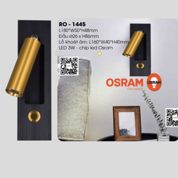 RO - 1445 : Đèn rọi  đế âm trần - KT: Ø50mm x L180mm x H48mm - Đèn LED COB 3W ánh sáng vàng