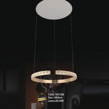 CODE: 1457/600mm: Đèn thả LED  - KT: Ø600mm - Đèn LED 48W ánh sáng đổi 3 màu