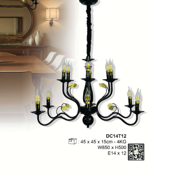 3- DC14T12: Đèn chùm nến 12 tay - KT:Ø850mm x H500mm - Bóng đèn E14 x 12 bóng