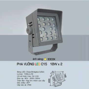 AFC - 015 18W x 2: Đèn pha vuông 18W x 2 - Ánh sáng vàng 3200K