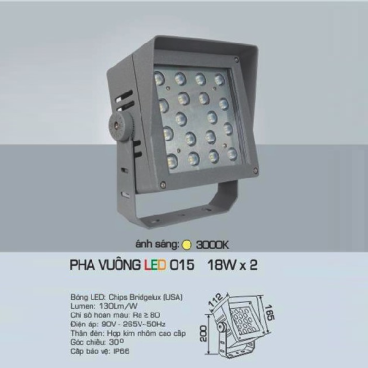 AFC - 015 18W x 2: Đèn pha vuông 18W x 2 - Ánh sáng vàng 3200K