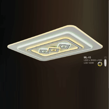E - ML - 15: Đèn áp trần LED Mica chữ nhật - KT: L800mm x W600mm x H60mm  - Đèn LED 120W  ánh sáng đổi 3 màu - Remote