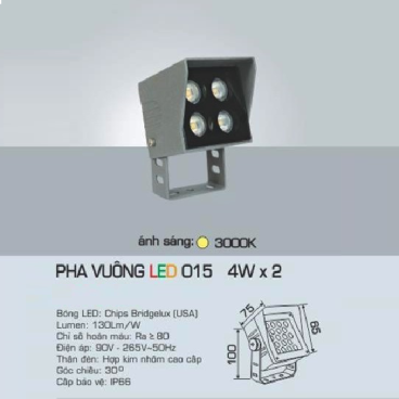 AFC - 015 4W x 2: Đèn pha vuông 4Wx2 - Ánh sáng vàng 3200K