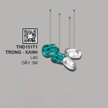 35 - THD151T1: Thả đơn chao thủy tinh màu ( Trong/Xanh) - KT: L40mm - Dây dài 3000mm