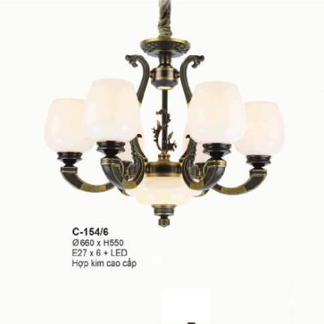 E - C-154/6: Đèn chùm 6 tay -  KT: Ø660mm x H550mm - Bóng đèn E14 x 6 bóng + Đèn LED