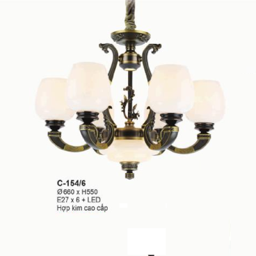 E - C-154/6: Đèn chùm 6 tay -  KT: Ø660mm x H550mm - Bóng đèn E14 x 6 bóng + Đèn LED