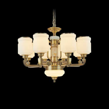 E - C - 158/8: Đèn chùm 8 tay, chao thủy tinh - KT: Ø810mm x H480mm - Bóng đèn E27x 8 bóng + Đèn LED