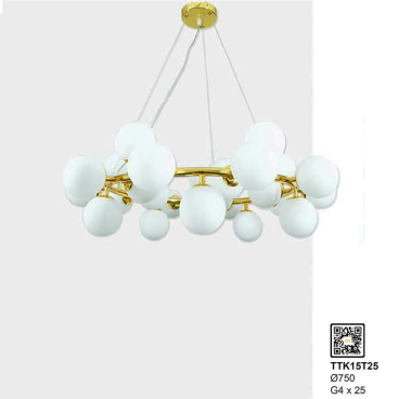 TTK15T25: Đèn chùm thả chao quả bi - KT: Ø750mm - Bóng đèn G4 x 25 bóng