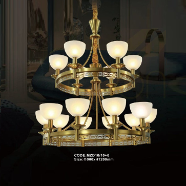 CODE: MZD16/10+6: Đèn chùm thả 16 tay, chao thủy tinh - KT: 900mm x H1200mm - Đèn LED