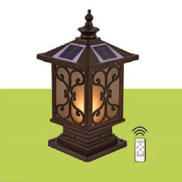 HF - TNL - 16: Đèn đầu trụ NLMT - KT: Mái: 190mm x 190mm - Đế 155mm x 155mm x H410mm - Đèn LED 2 W,  ánh sáng đổi 3 màu + Đèn E27 x1