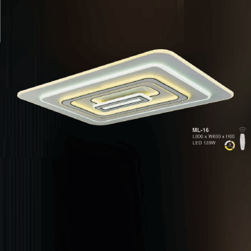 E - ML - 16: Đèn áp trần LED Mica chữ nhật - KT: L800mm x W600mm x H60mm  - Đèn LED 120W  ánh sáng đổi 3 màu - Remote